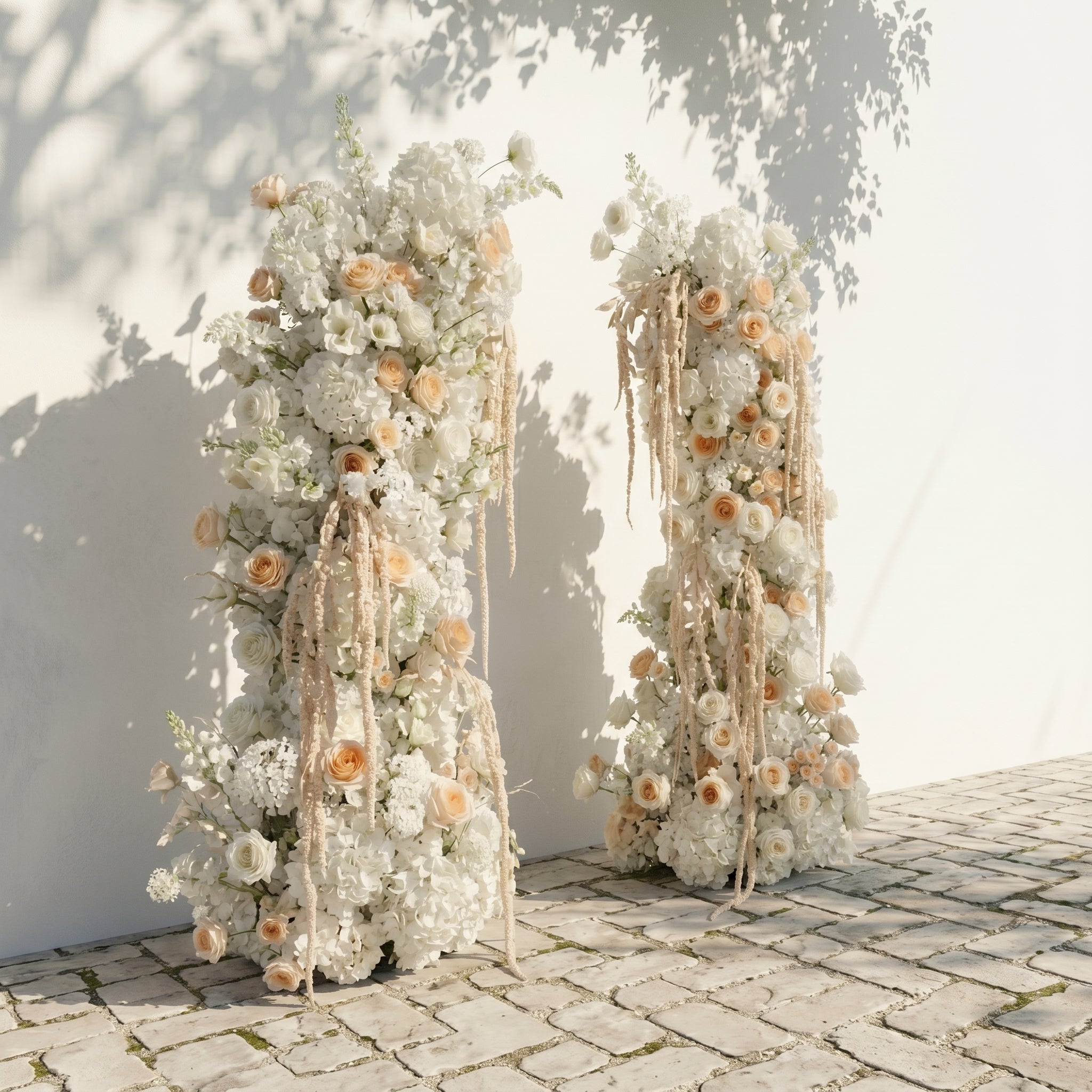 Pearlraya: Luxury Ivory White &amp; Warm Champagne Floral Ground Horn Arch  Backdrop Decor Including Frame