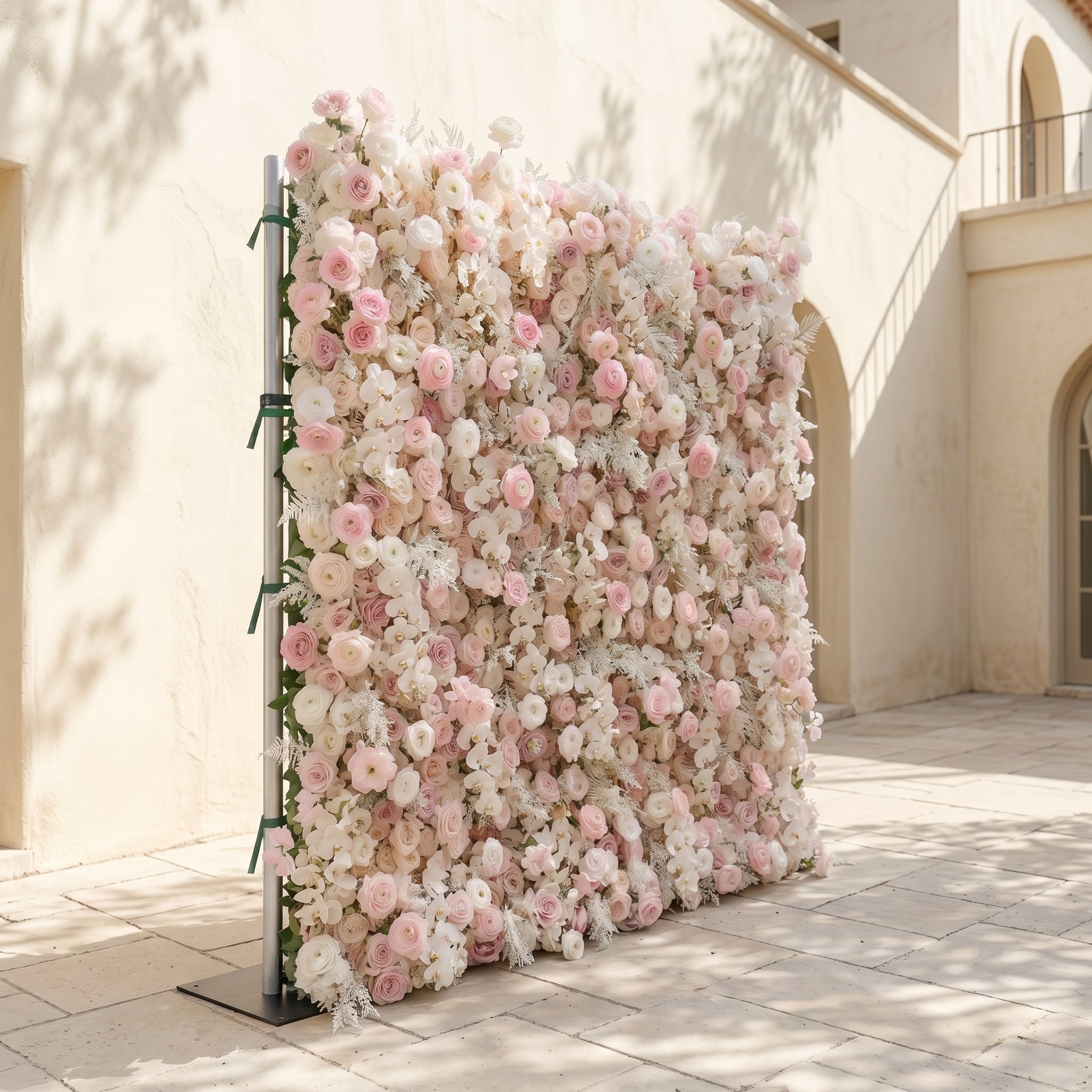 Valsora:5D Gradient Warm Blush Pink &amp; Ivory White Silk Rose Flower Wall Roll-Up Fabric Backdrop for Romantic Weddings &amp; Proposals