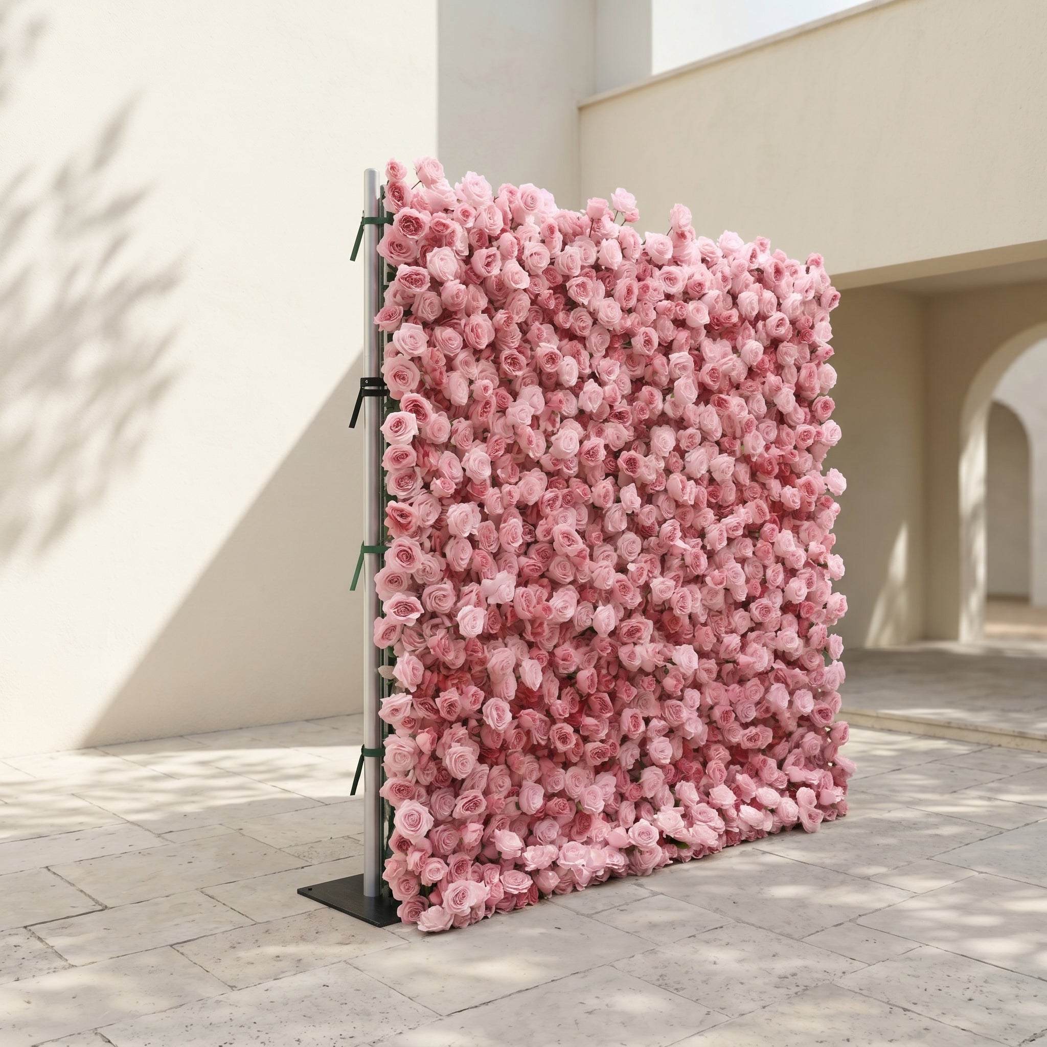 Perira: Luxury 5D Pink Silk Floral Wall Roll-Up Backdrop for Elegant Minimalist Weddings