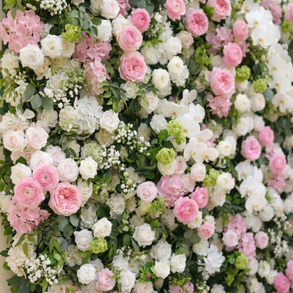 Pervia:5D Blush Pink &amp; Ivory White Silk Rose Flower Wall Roll-Up Fabric Backdrop for Romantic Weddings &amp; Proposals