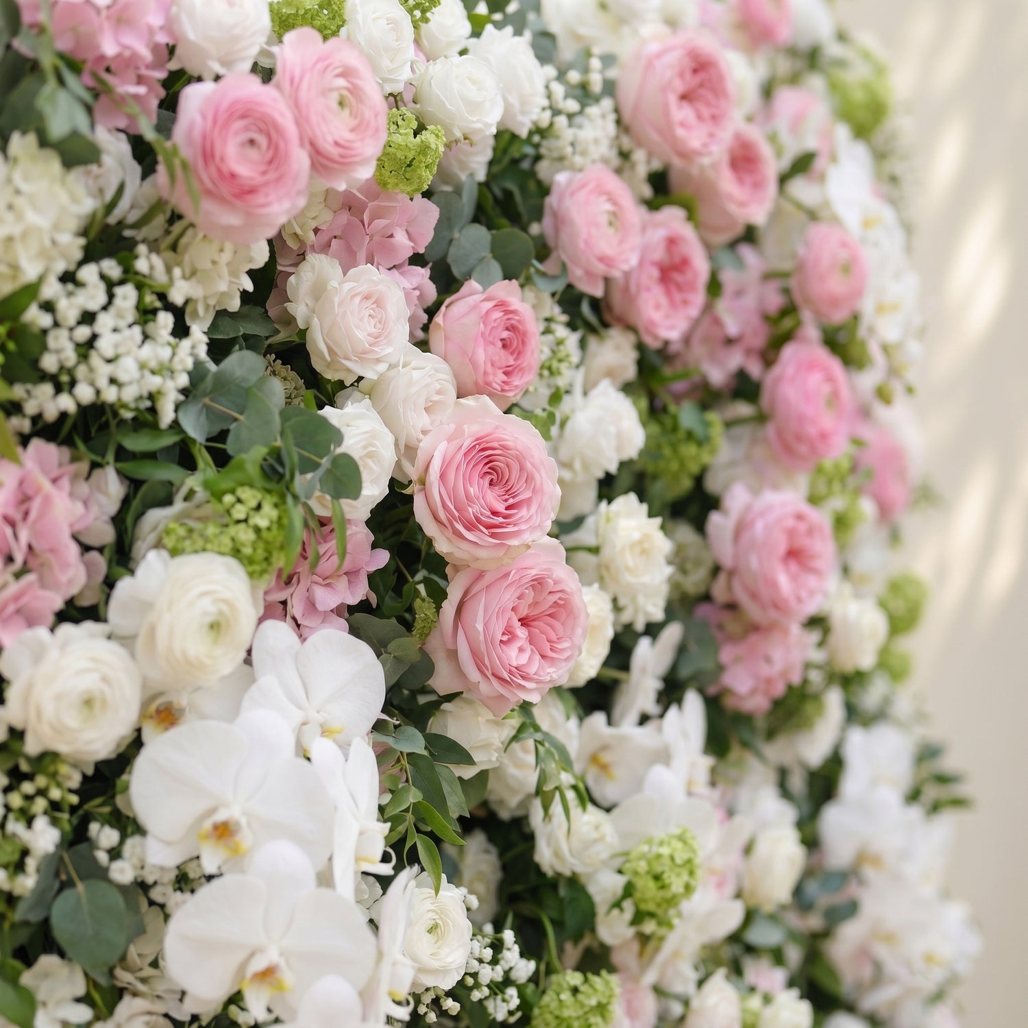 Pervia:5D Blush Pink &amp; Ivory White Silk Rose Flower Wall Roll-Up Fabric Backdrop for Romantic Weddings &amp; Proposals