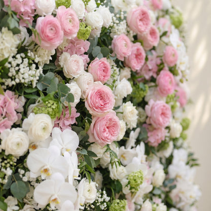 Pervia:5D Blush Pink &amp; Ivory White Silk Rose Flower Wall Roll-Up Fabric Backdrop for Romantic Weddings &amp; Proposals