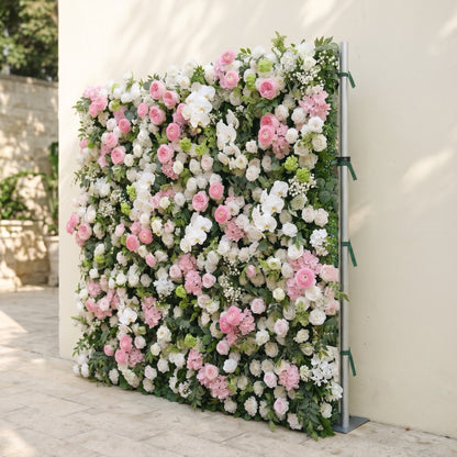 Pervia:5D Blush Pink &amp; Ivory White Silk Rose Flower Wall Roll-Up Fabric Backdrop for Romantic Weddings &amp; Proposals