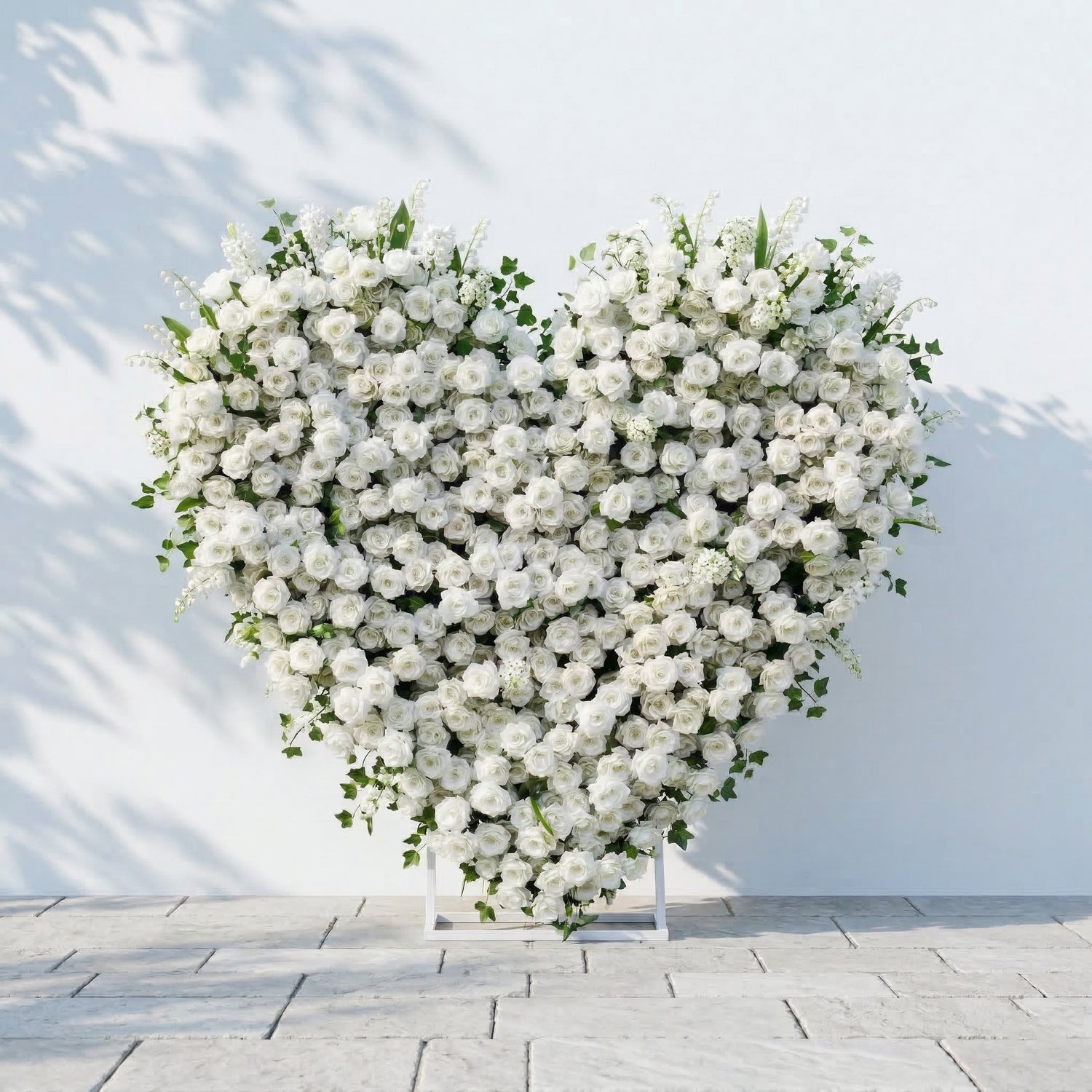 Petalya: 3D White Silk Rose Heart Floral Backdrop Decor for Proposal &amp; Anniversary Backdrop