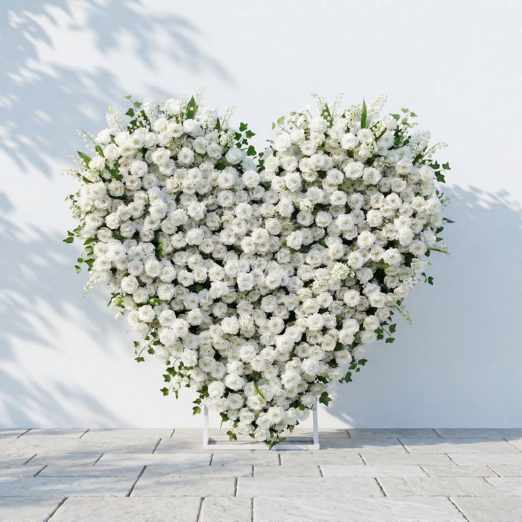 Petalya: 3D White Silk Rose Heart Floral Backdrop Decor for Proposal &amp; Anniversary Backdrop
