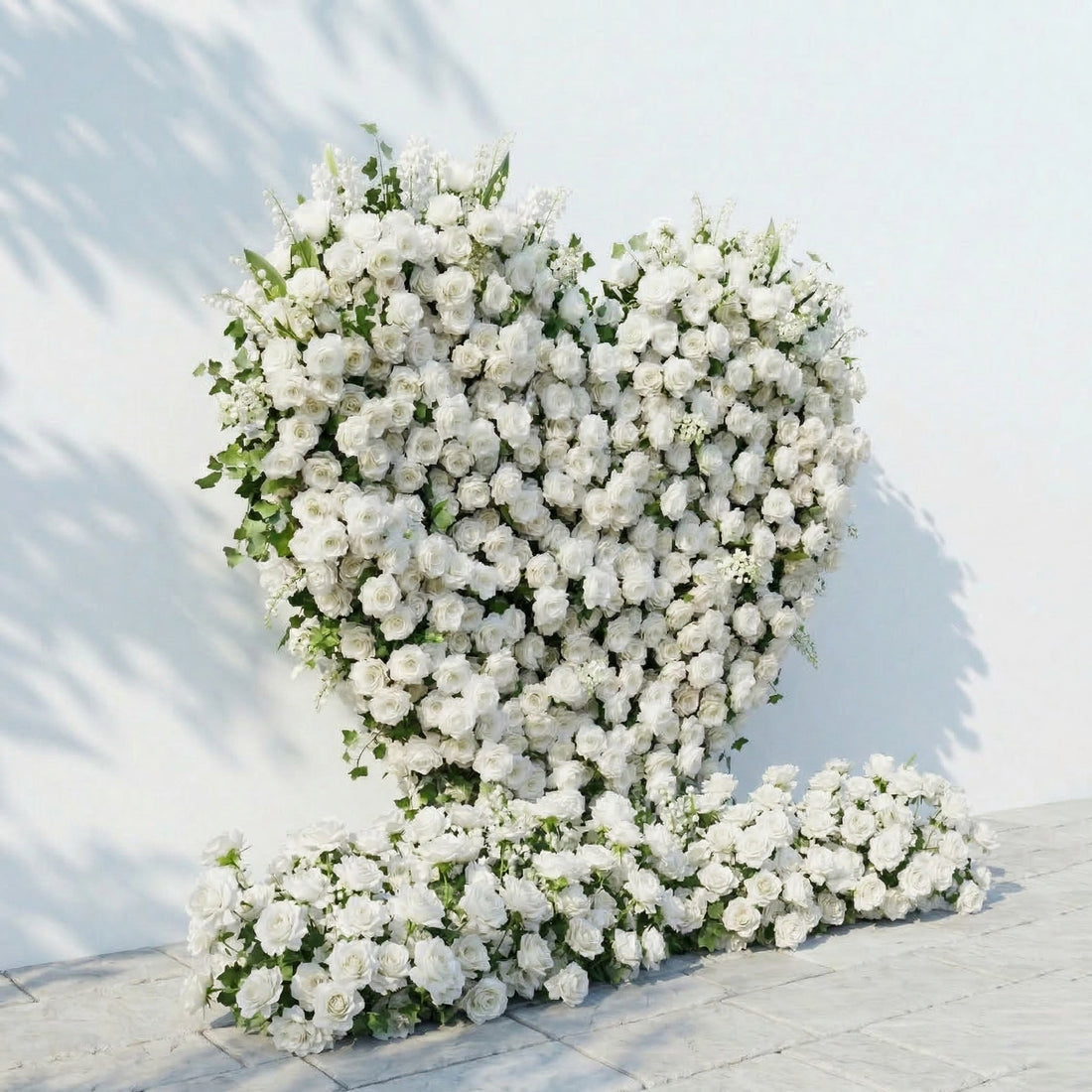 Petalya: 3D White Silk Rose Heart Floral Backdrop Decor for Proposal &amp; Anniversary Backdrop