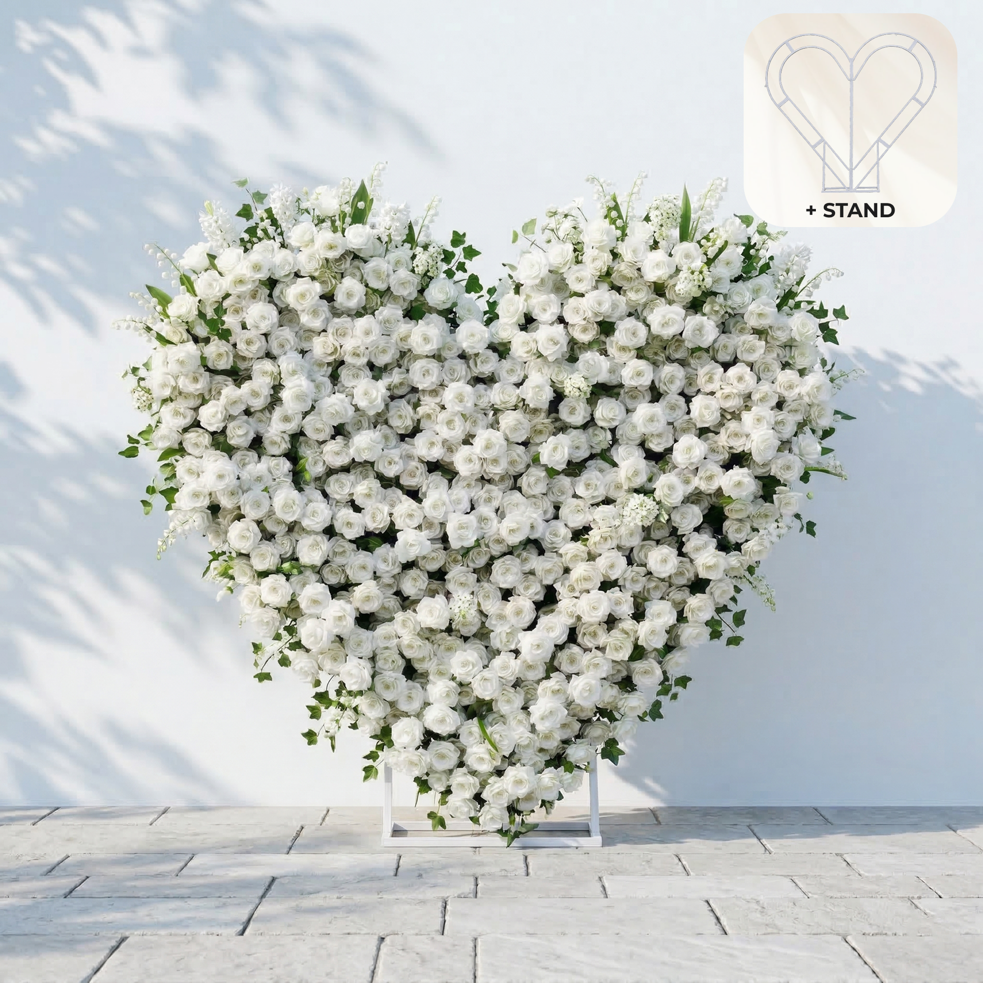 Petalya: 3D White Silk Rose Heart Floral Backdrop Decor for Proposal &amp; Anniversary Backdrop