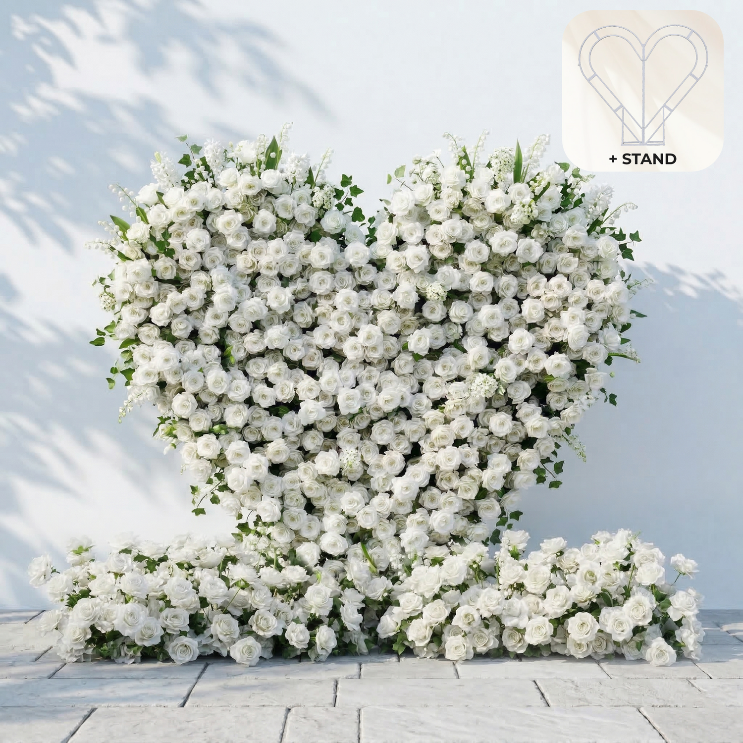 Petalya: 3D White Silk Rose Heart Floral Backdrop Decor for Proposal &amp; Anniversary Backdrop