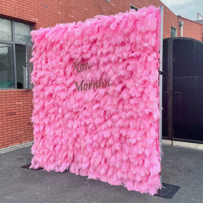 Pink Feather：5D Fabric Artificial rolling up curtain flower wall