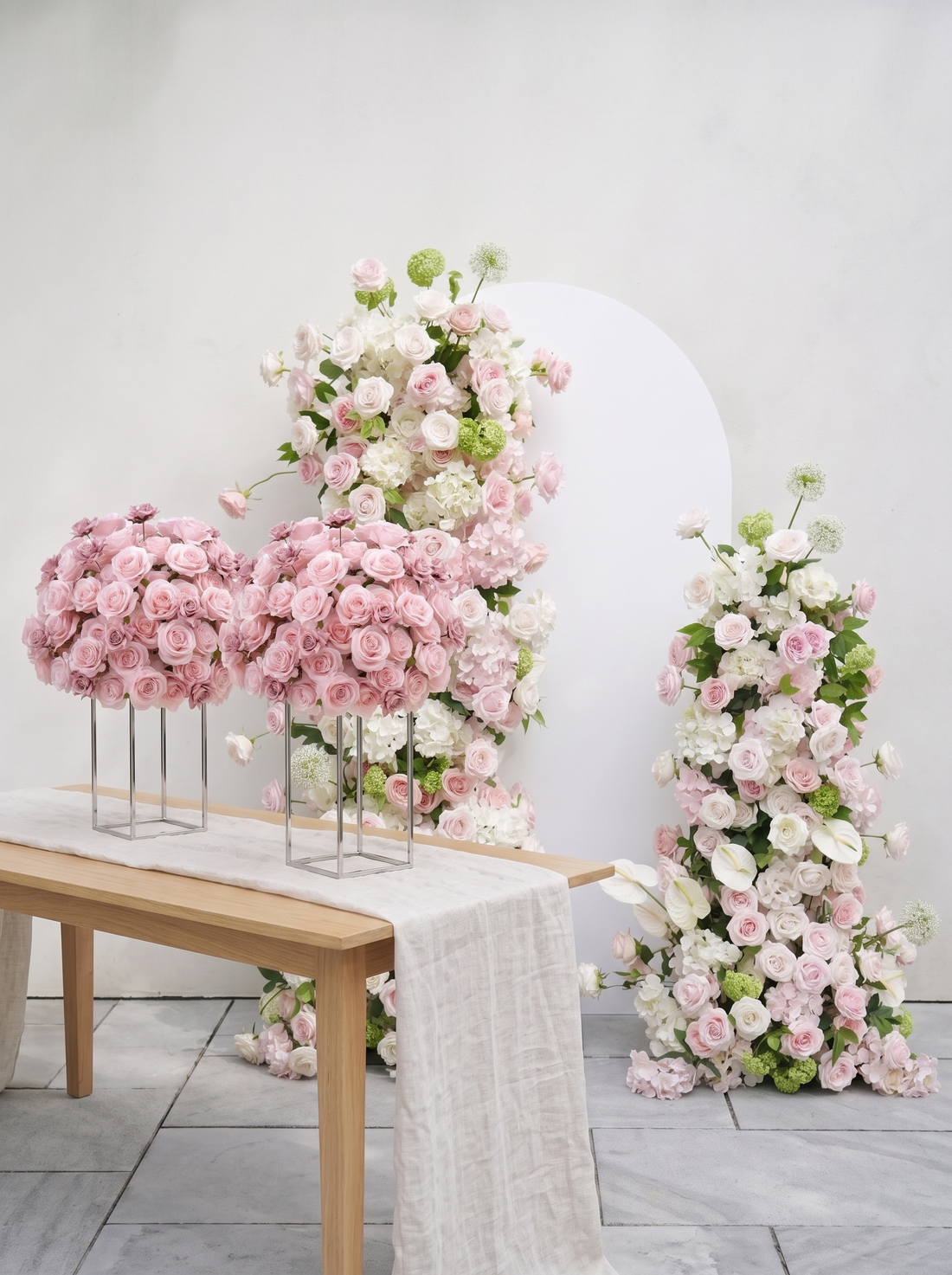 Pink White Rose Calla Lily Wedding Background Arch KT Board Decorative Flower Row Excludes Frame