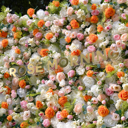 Pyrenie：3D Fabric Artificial rolling up curtain flower wall Rose Morning