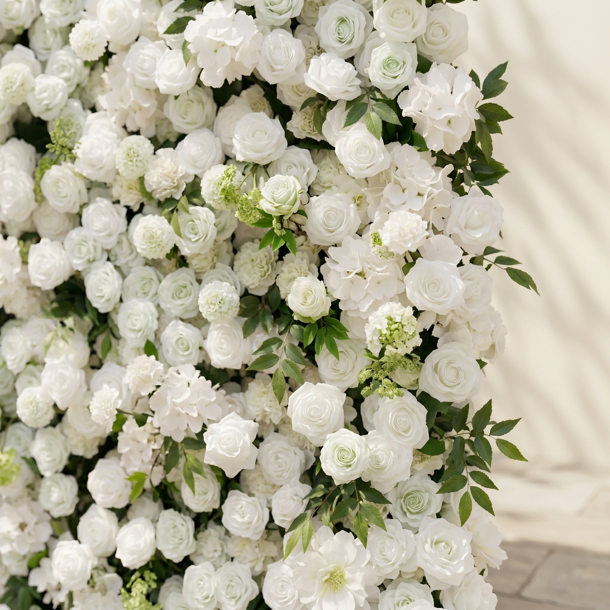 Raellyra:5D Soft Green &amp; Ivory White Silk Rose Flower Wall Roll-Up Fabric Backdrop for Romantic Weddings &amp; Proposals