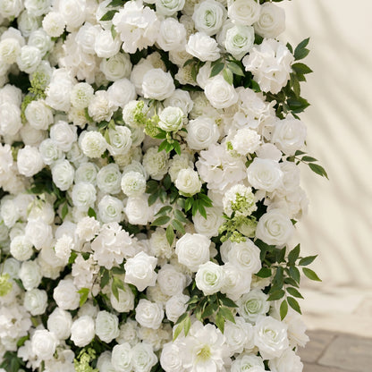 Raellyra:5D Soft Green &amp; Ivory White Silk Rose Flower Wall Roll-Up Fabric Backdrop for Romantic Weddings &amp; Proposals