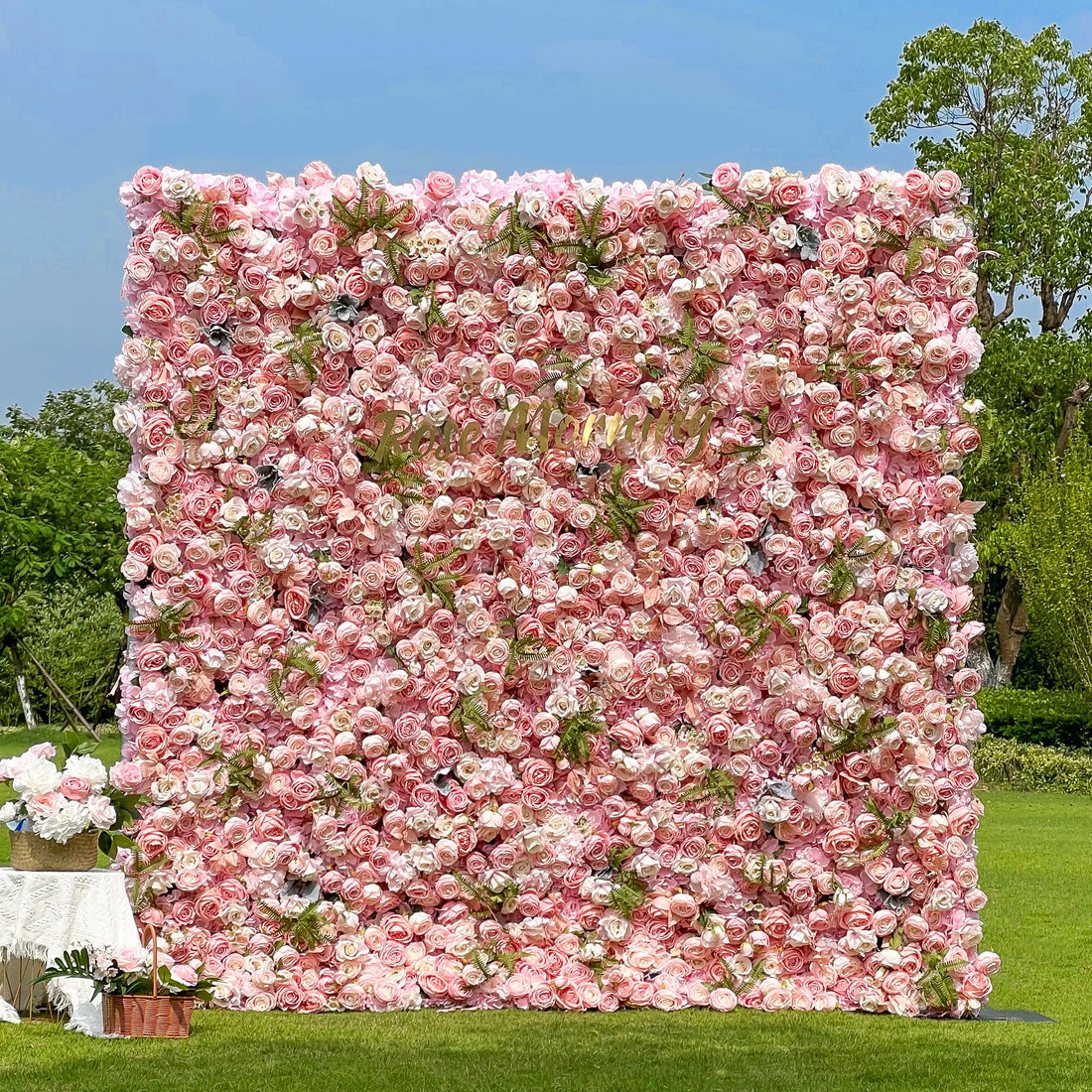 Rain：5D Garden Series New Fabric Artificial rolling up curtain flower wall