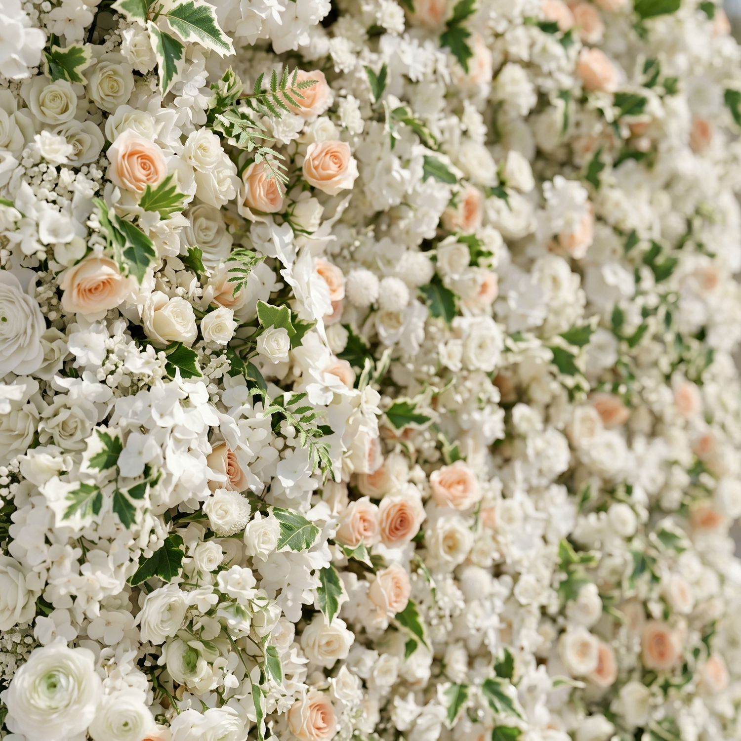 Ralyra:Luxury 5D White&amp;Champagne roses Flower wall with Greenery for Wedding&amp;Event Decor ralyra detail 3