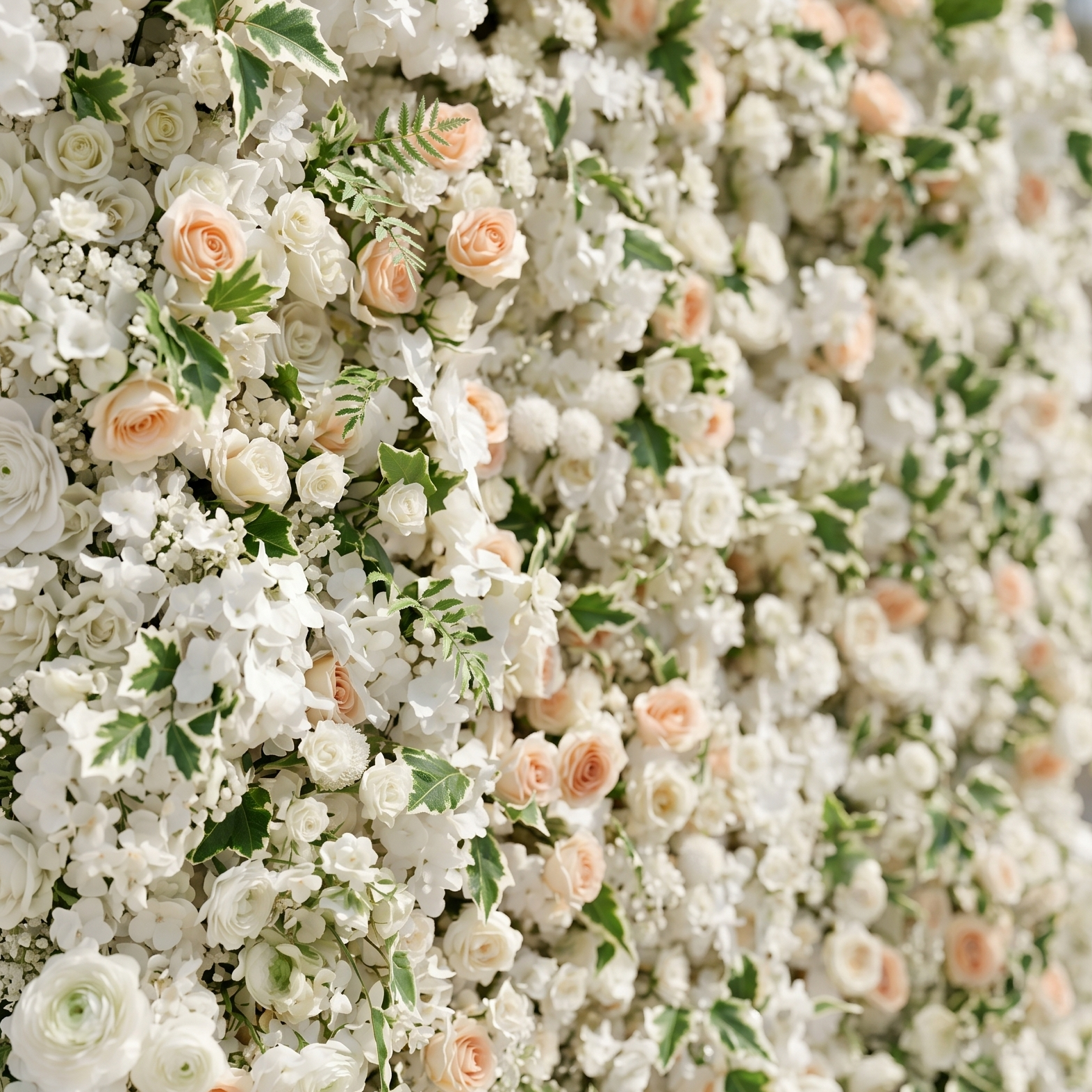 Ralyra:Luxury 5D White&amp;Champagne roses Flower wall with Greenery for Wedding&amp;Event Decor ralyra detail 3