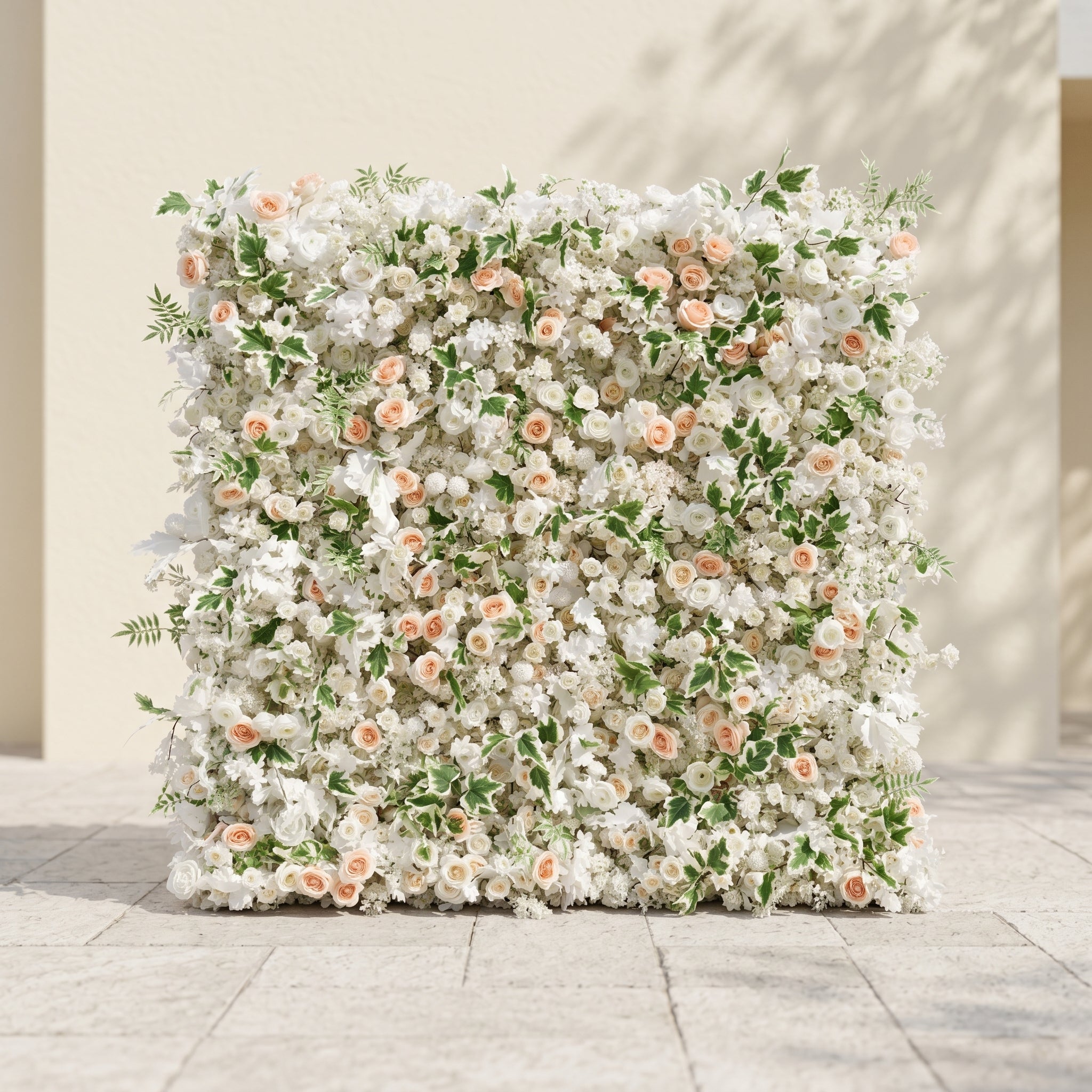 Ralyra:Luxury 5D White&amp;Champagne roses Flower wall with Greenery for Wedding&amp;Event Decor ralyra front