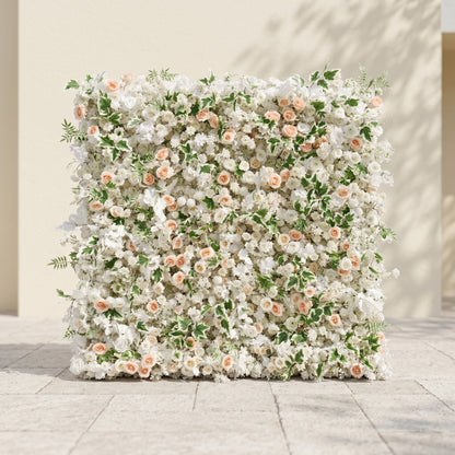 Ralyra:Luxury 5D White&amp;Champagne roses Flower wall with Greenery for Wedding&amp;Event Decor ralyra front