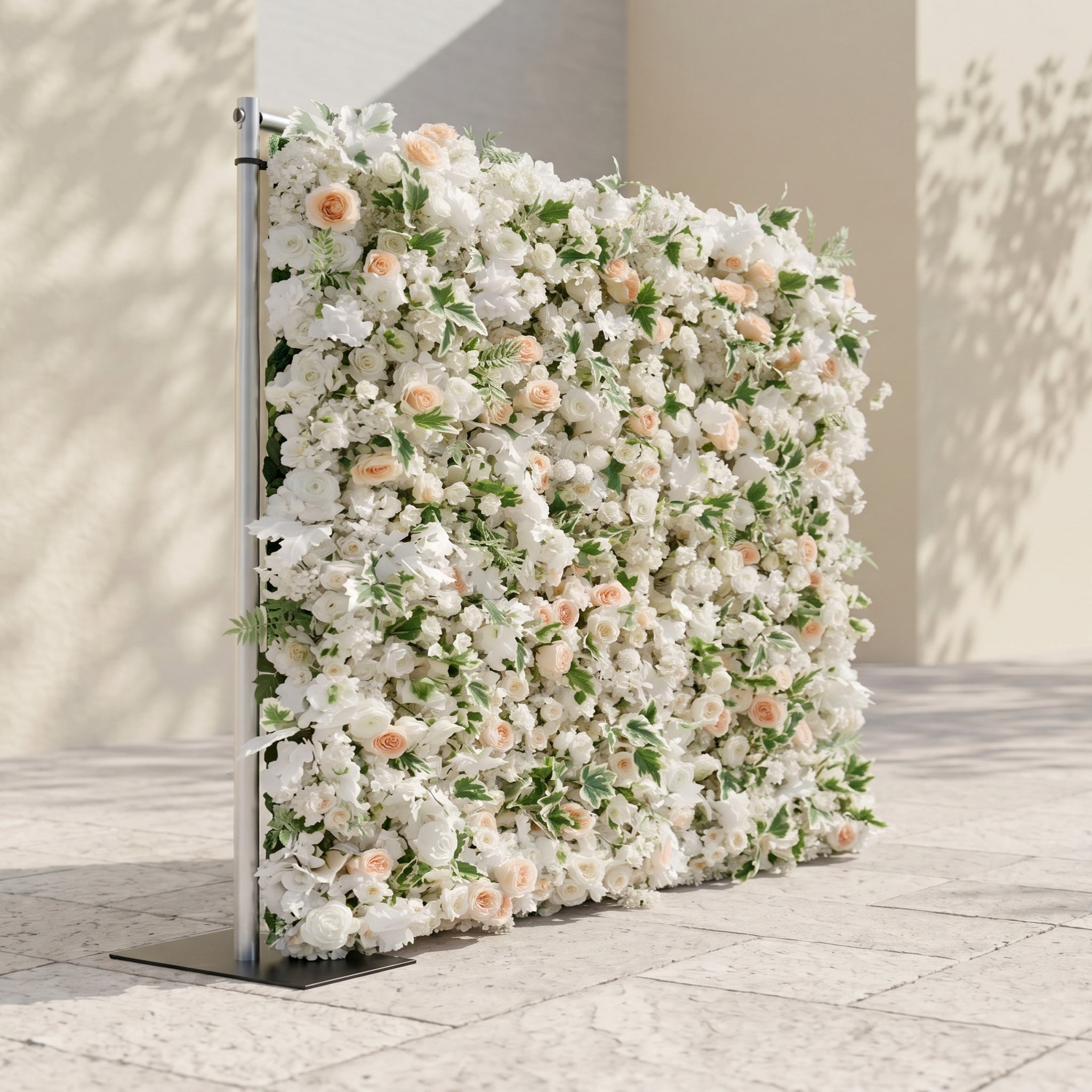Ralyra:Luxury 5D White&amp;Champagne roses Flower wall with Greenery for Wedding&amp;Event Decor ralyra left