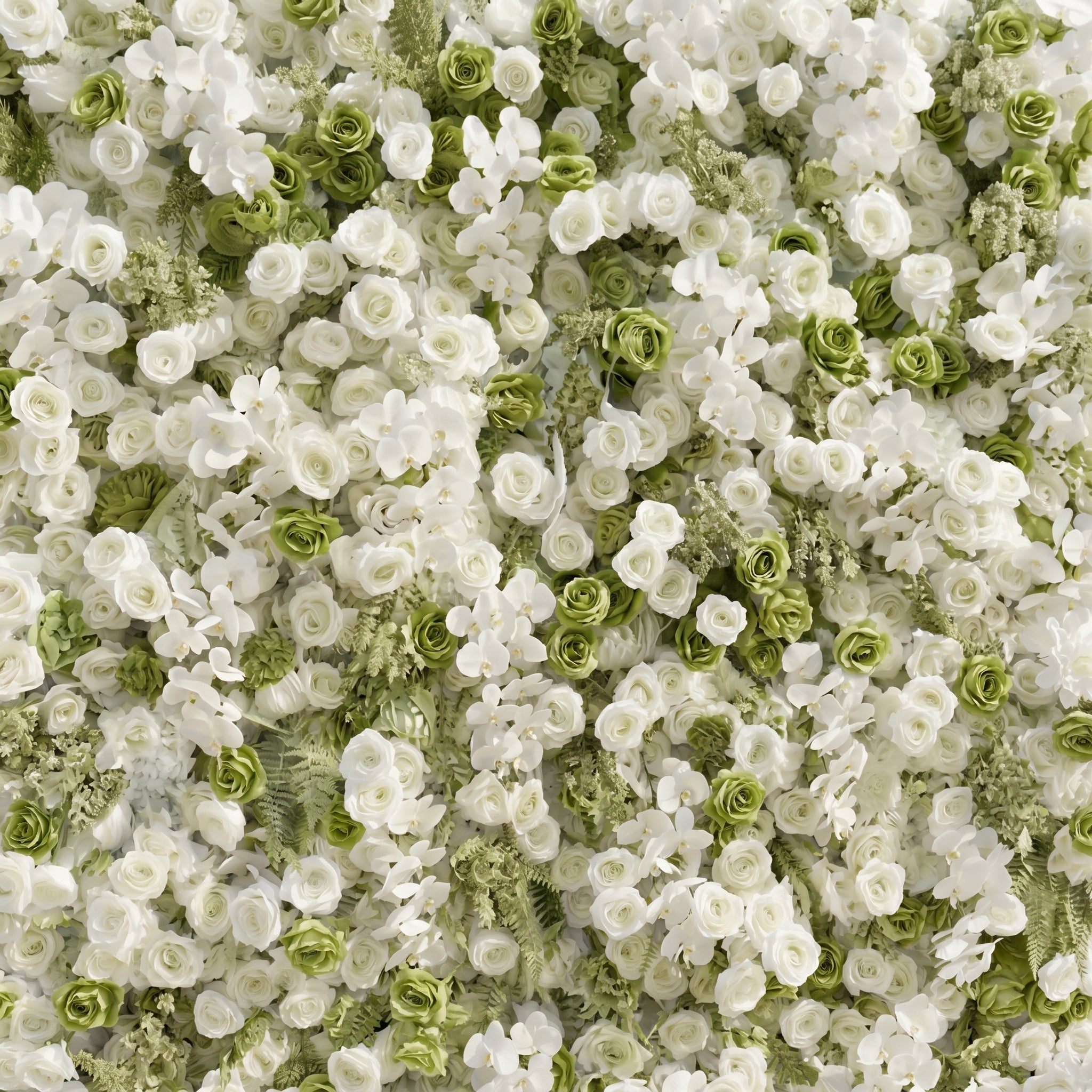 Ravalia: Luxury 5D White &amp; Sage Green Silk Floral Wall Roll-Up Backdrop for Elegant Minimalist Weddings