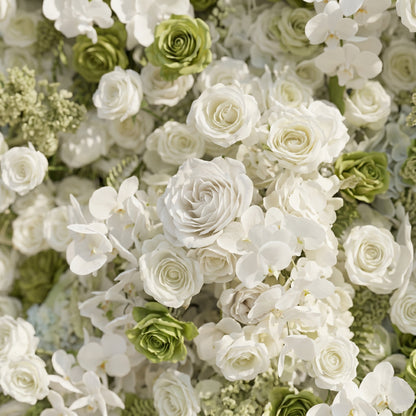 Ravalia: Luxury 5D White &amp; Sage Green Silk Floral Wall Roll-Up Backdrop for Elegant Minimalist Weddings
