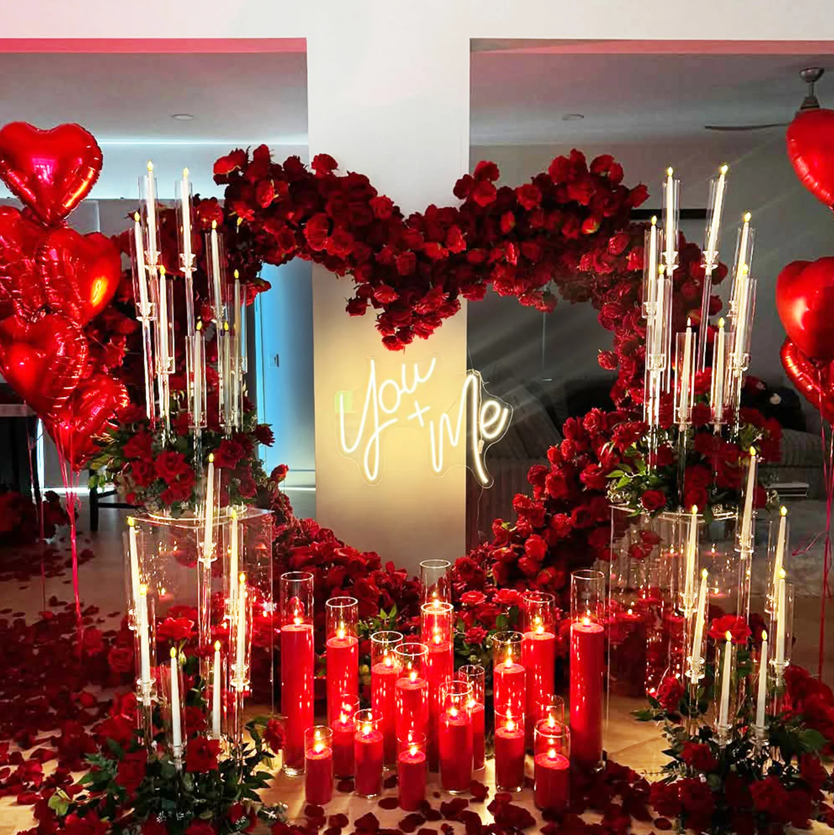 Red Heart：New Wedding Party Background Floral Arch Decoration Including Frame(Ready to Ship))