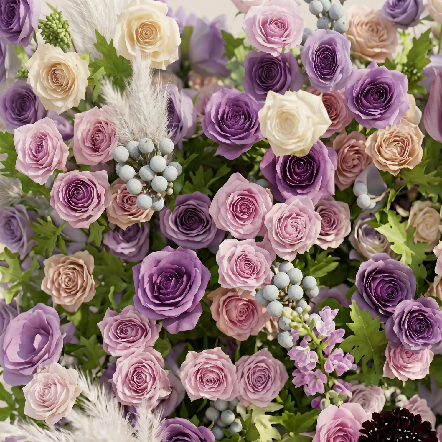 Romyiva:New Luxury 4D Purple&amp;Pink Roses Flower wall for outdoor and indoor Weddings&amp;Event Decoration romyiva detail 1