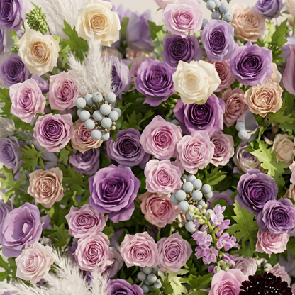 Romyiva:New Luxury 4D Purple&amp;Pink Roses Flower wall for outdoor and indoor Weddings&amp;Event Decoration romyiva detail 1