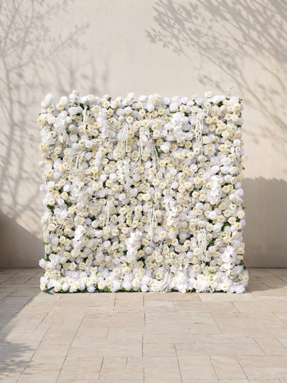 Romyrella 5D Fabric Artificial rolling up curtain flower wall — front view