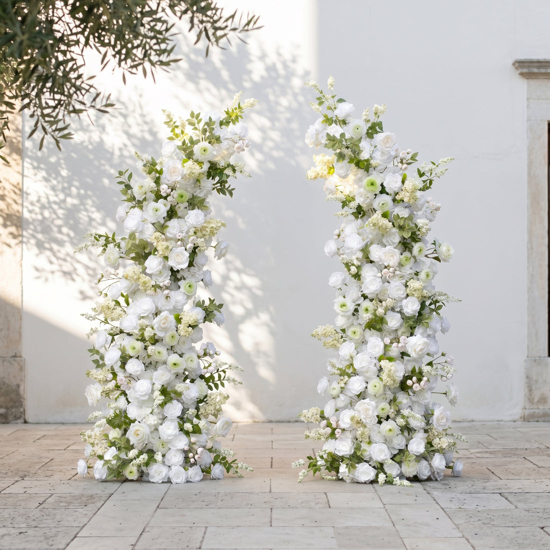 Romysira: Classic White Color Flower Arch with White Roses and Greenery for Weddings&amp;Event Decor Including Frame romysira front