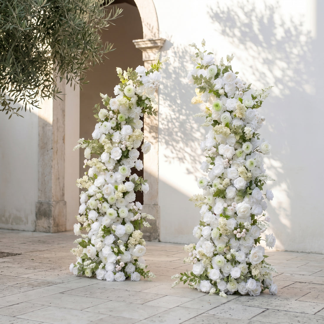 Romysira: Classic White Color Flower Arch with White Roses and Greenery for Weddings&amp;Event Decor Including Frame romysira left