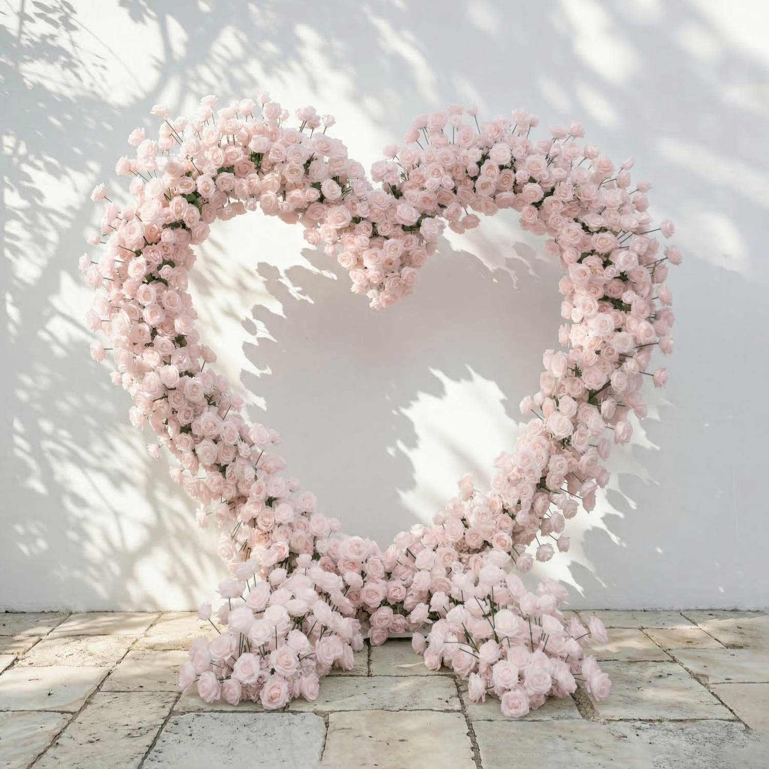 Rosellea: Heart-Shaped Pastel Pink Silk Rose Flower Arch Floral Arrangement for Romantic Weddings &amp; Proposal