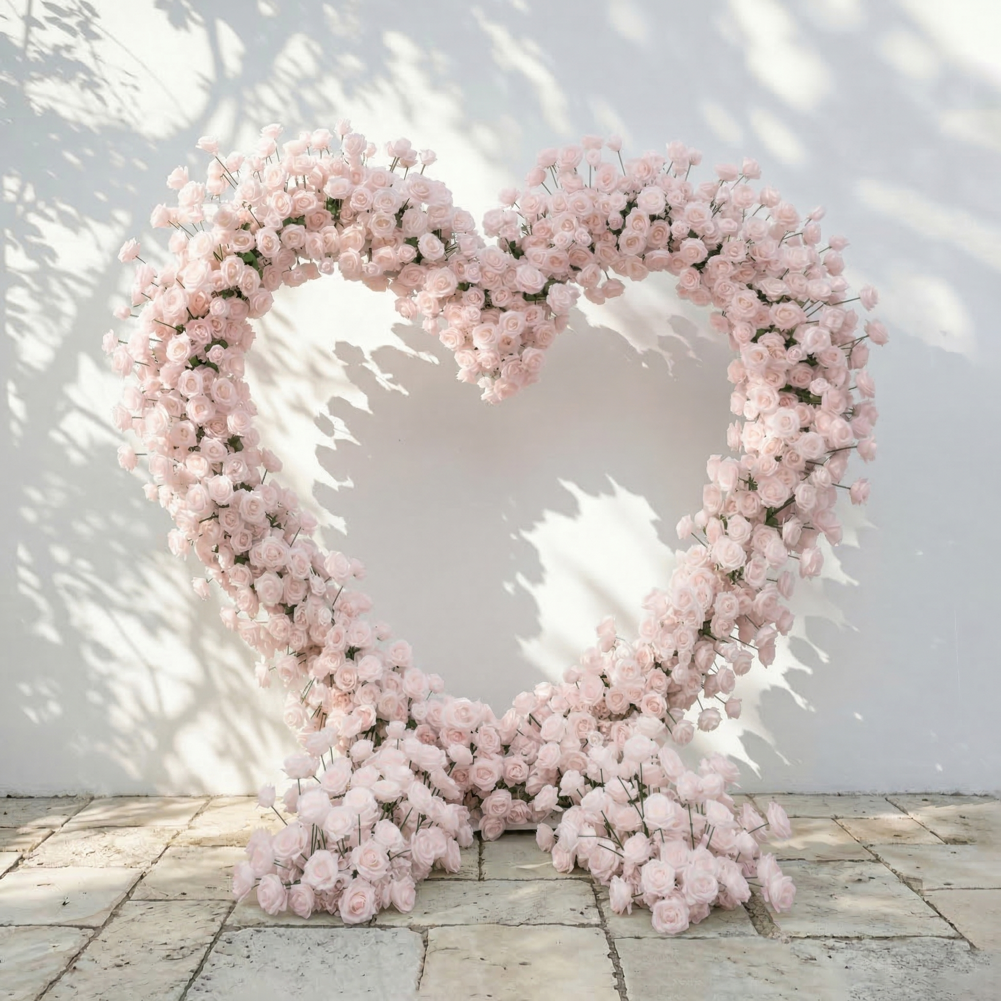 Rosellea: Heart-Shaped Pastel Pink Silk Rose Flower Arch Floral Arrangement for Romantic Weddings &amp; Proposal