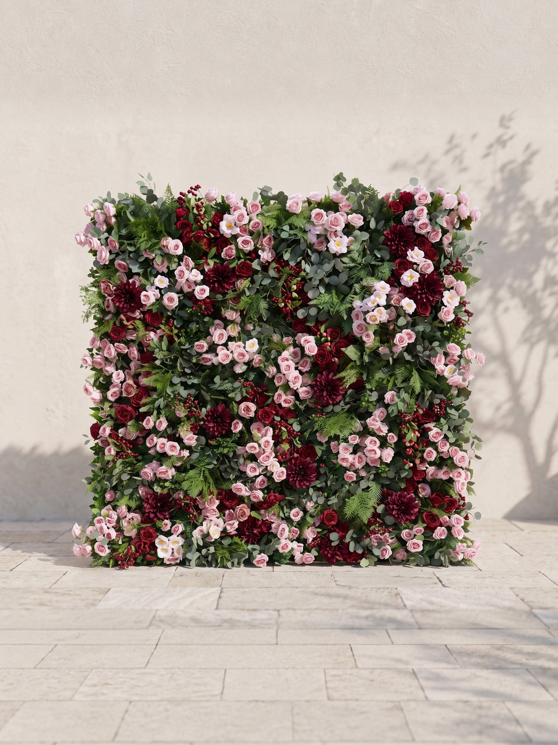 Rosmora 5D Fabric Artificial rolling up curtain flower wall — front view