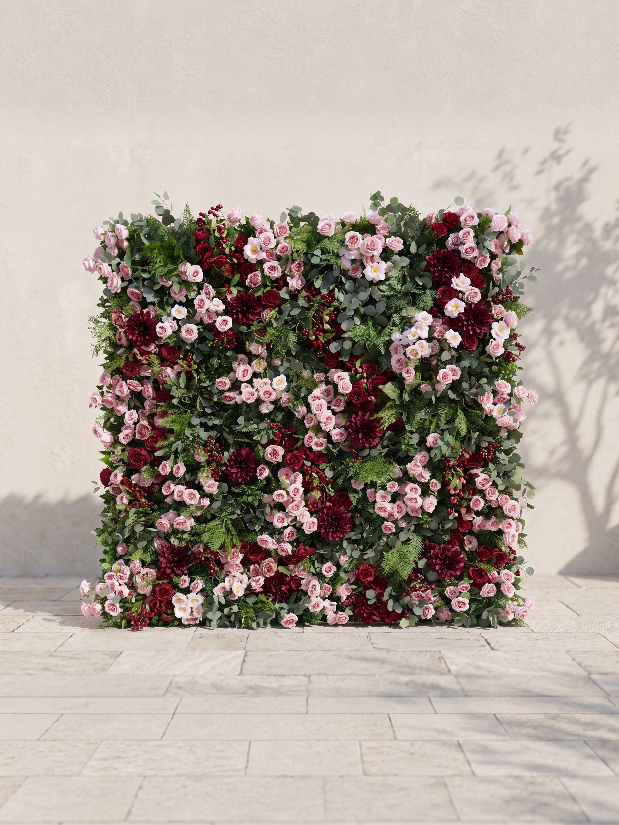 Rosmora 5D Fabric Artificial rolling up curtain flower wall — front view
