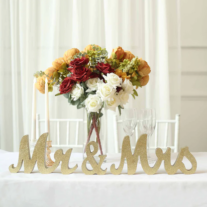 S006: Gold Color Wooden &quot;Mr &amp; Mrs&quot; Wedding Table Display Signs Rose Morning