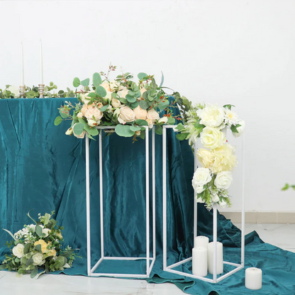 S011: Rectangular Metal Wedding Flower Stand Frame Centerpiece White Color/2 Pack Rose Morning
