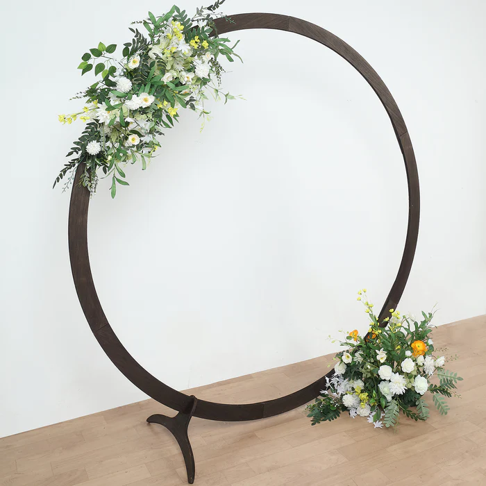 S023: 2023 New Wedding and Event Natural Brown Wood Round Event Party Arbor Backdrop Stand Rose Morning