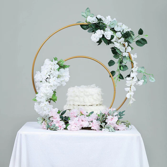 S024: Gold Double Metal Hoop Wedding Centerpiece Flower Stand For Wedding Rose Morning