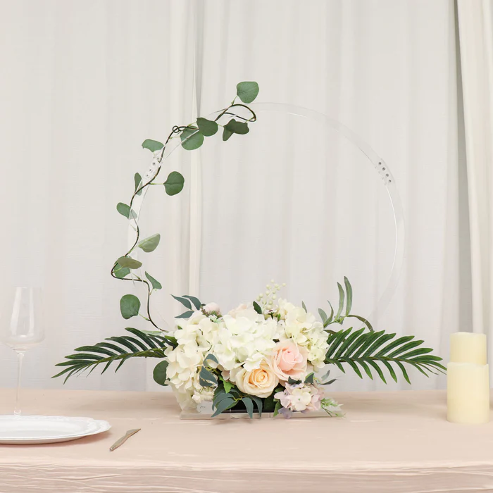 S027: Acrylic Table Wedding Arch Hoop Stand Centerpiece Round Wreath Tabletop Decor Rose Morning