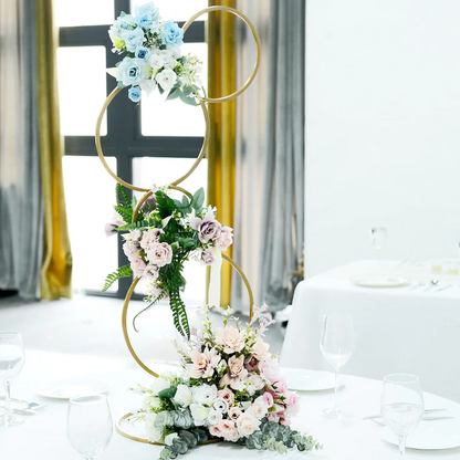 S028: Gold Metal Hoop Pillar Flower Stand, Wreath Wedding Arch Table Centerpiece Rose Morning
