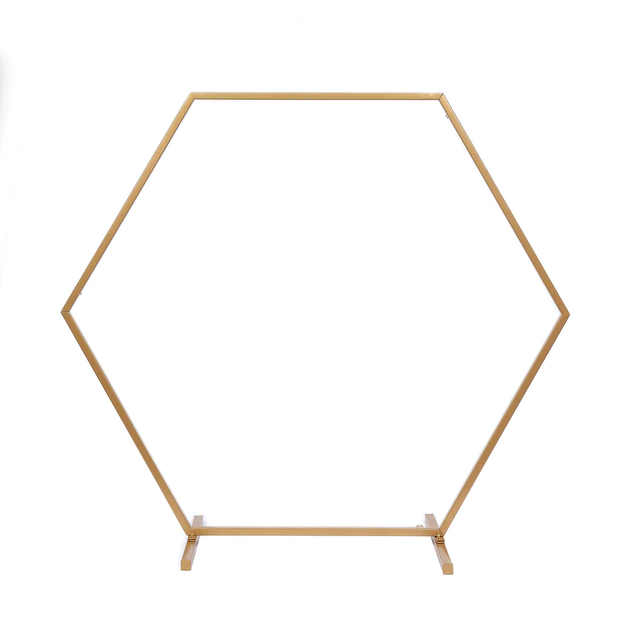 S029: Gold Metal Hexagon Self Standing Flower Balloon Frame Wedding Arch Table Centerpiece Stand Rose Morning