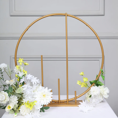 S030: Gold Metal Round Floral Table Wedding Arch Hoop Stand With Pillars Self Standing Balloon Frame Centerpiece Rose Morning