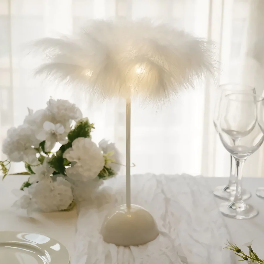 S044: White Feather LED Table Lamp Wedding Centerpiece Rose Morning