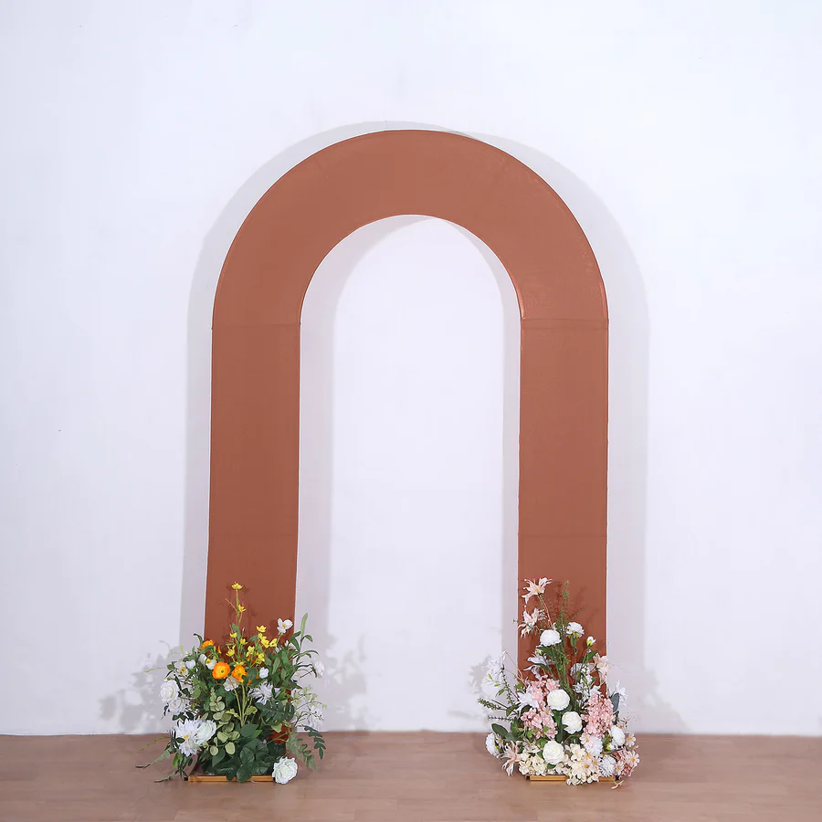 Terracotta Spandex Fitted Open Arch U-Shaped Wedding Arch Cover 7ft Rose Morning