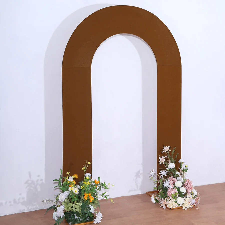 Brown Spandex Fitted Open Arch U-Shaped Wedding Arch Cover 7ft Rose Morning