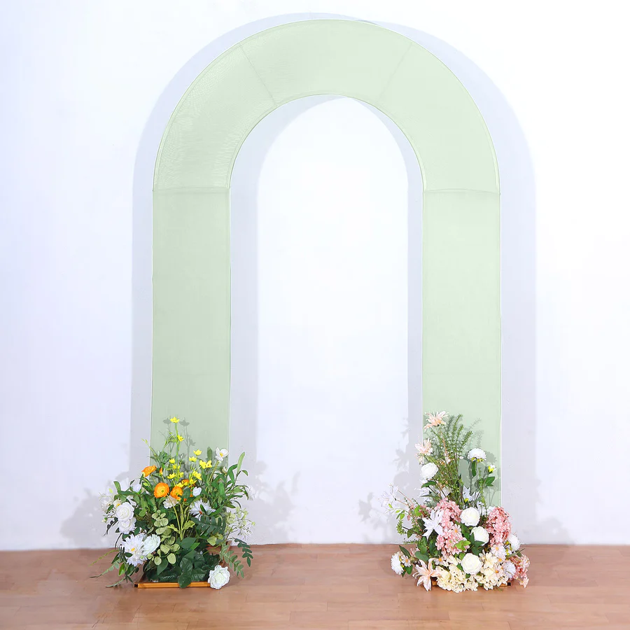 Green Spandex Fitted Open Arch U-Shaped Wedding Arch Cover 7ft Rose Morning