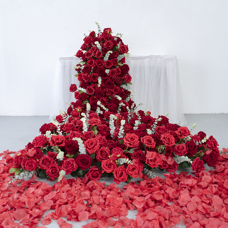 Long Table Row Roses Maroon 023 New Long strip flower row trailing long table table – Rose ...