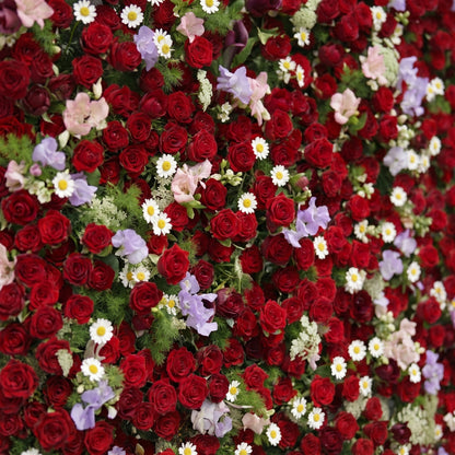 Sabbelle: Luxury 4D Ruby Red Rose Silk Floral Wall Backdrop with White Daisy &amp; Lavender Accents for Romantic Weddings