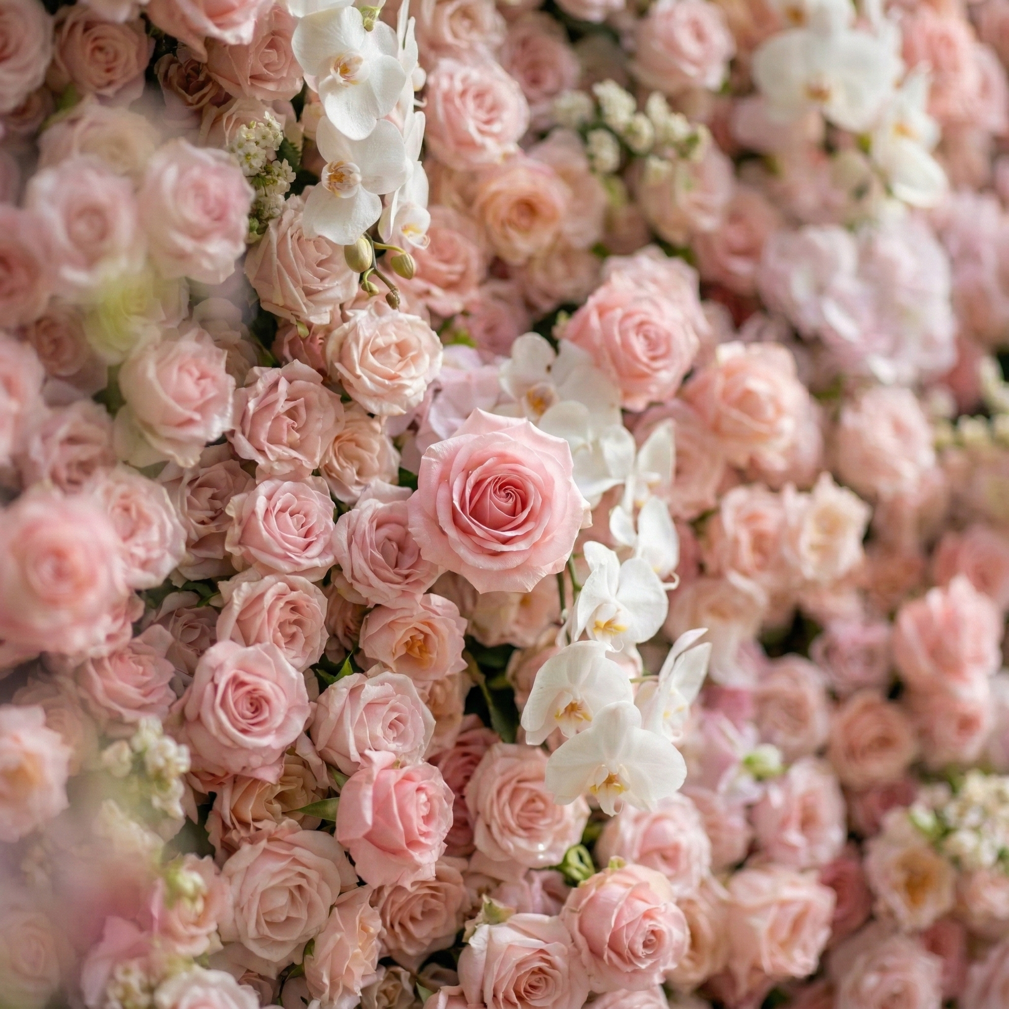 Sabine: 5D Blush Pink Silk Rose Flower Wall with White Orchid for Elegant Weddings &amp; Ballroom Receptions